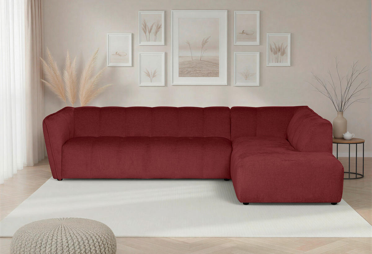 ECKSOFA LIVOLI in Chenille Bordeaux  290/218 cm  - Bordeaux/Schwarz, Design, Textil (290/218cm) - MID.YOU