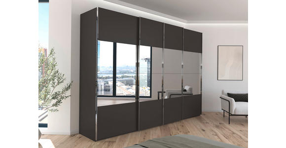 SCHWEBETÜRENSCHRANK  in Graphitfarben  - Chromfarben/Graphitfarben, Design, Glas/Holzwerkstoff (316/235/68cm) - Novel