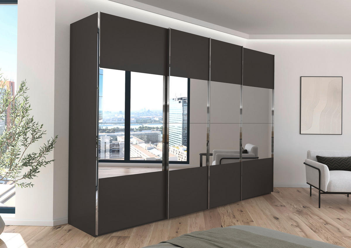 SCHWEBETÜRENSCHRANK 316/235/68 cm 4-türig Graphitfarben  - Chromfarben/Graphitfarben, Design, Glas/Holzwerkstoff (316/235/68cm) - Novel