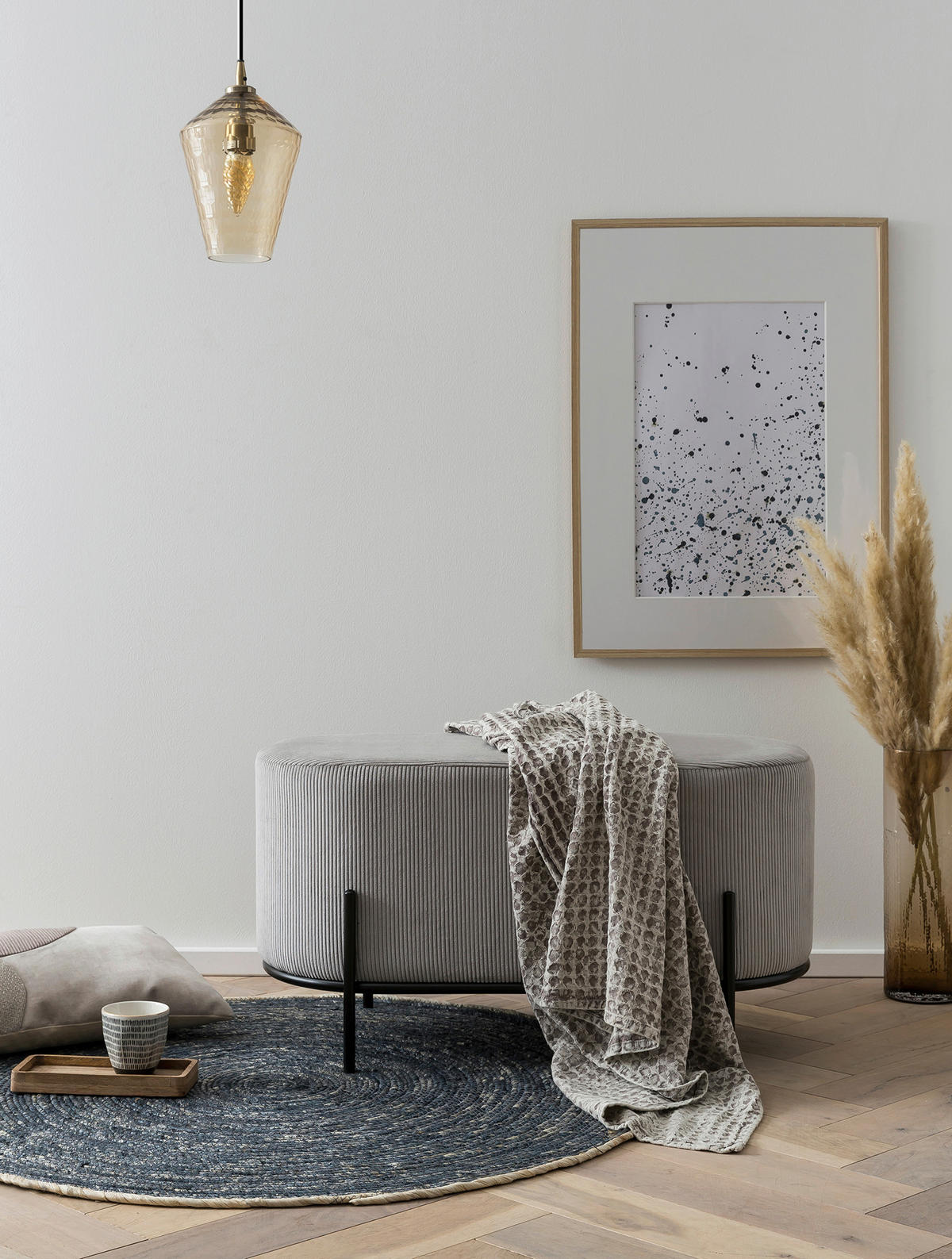 HOCKER Cord Hellgrau  - Hellgrau/Schwarz, MODERN, Textil/Metall (80/42/40cm) - Livetastic