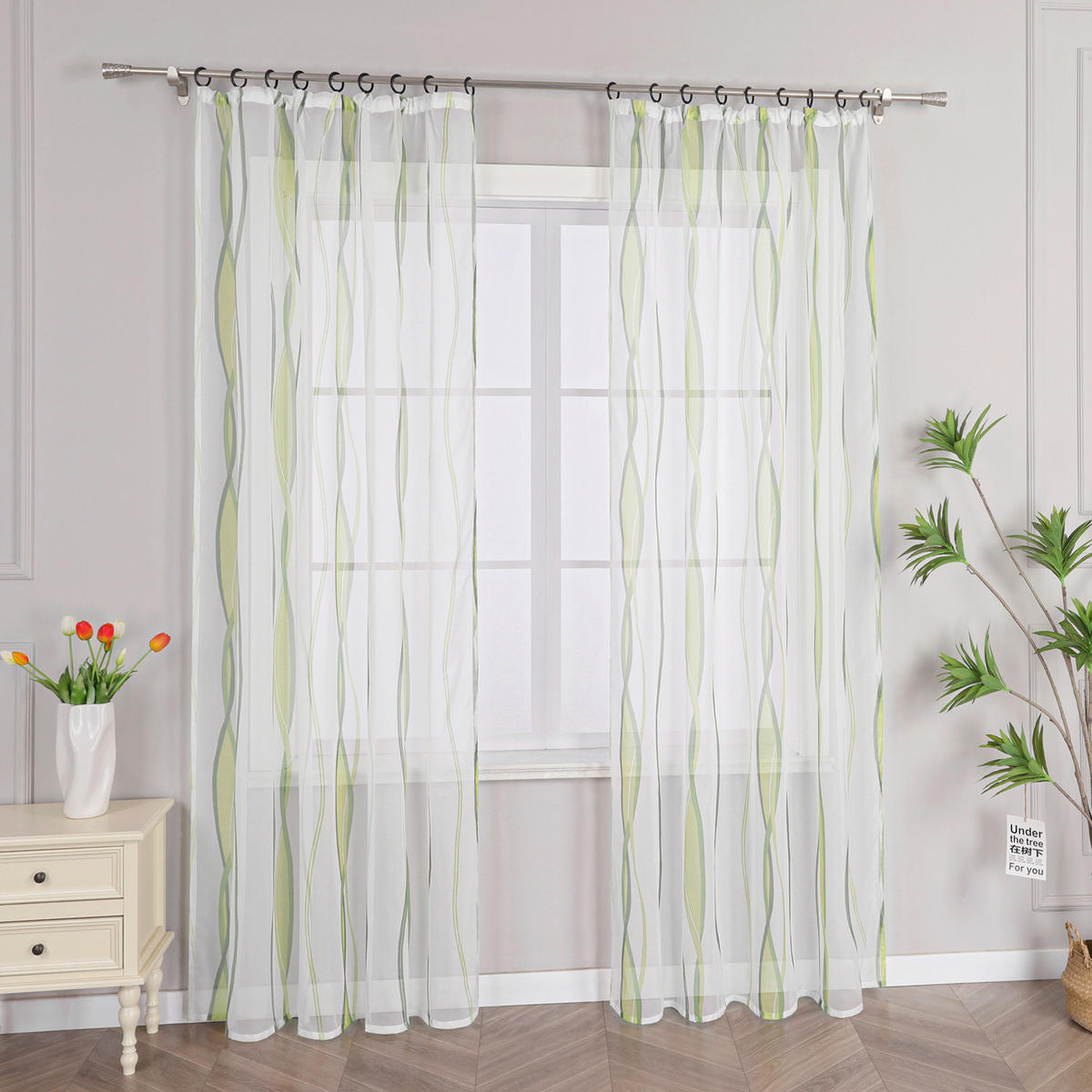 FERTIGVORHANG  transparent  140/175 cm   - Weiß Hochglanz/Grün, Basics, Textil (140/175cm) - Joyswahl