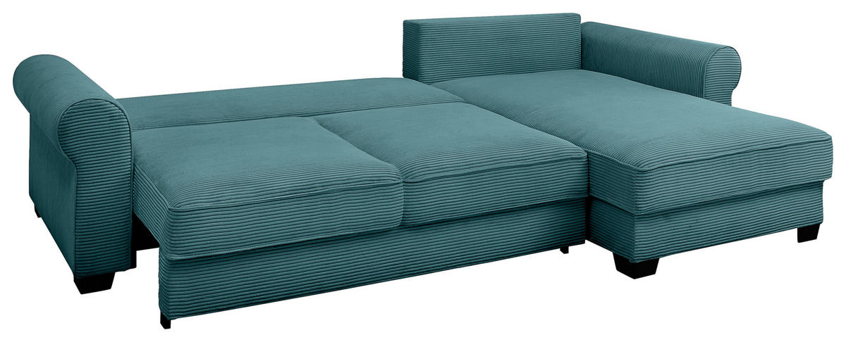 ECKSOFA Azurblau Cord  - Azurblau/Schwarz, KONVENTIONELL, Kunststoff/Textil (318/197cm) - Hom`in