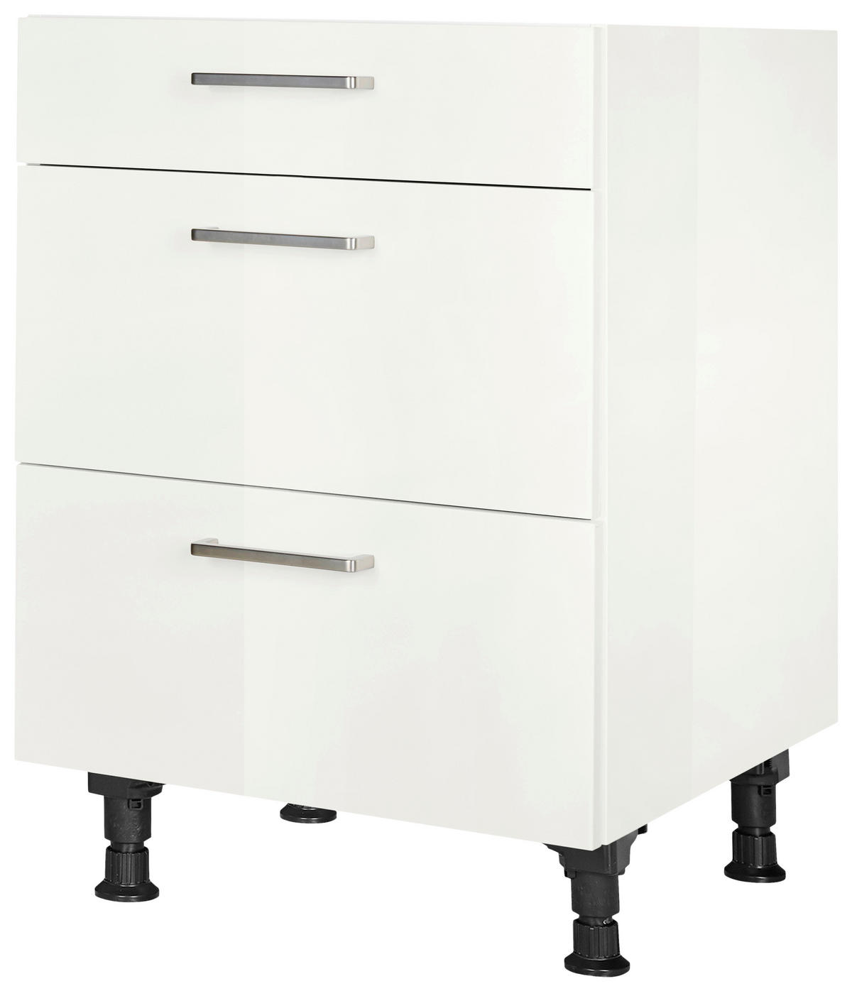 SCHUBKASTENUNTERSCHRANK 60/87/56 cm  in Weiß Hochglanz  - Edelstahlfarben/Weiß Hochglanz, MODERN, Holzwerkstoff/Metall (60/87/56cm) - Nobilia