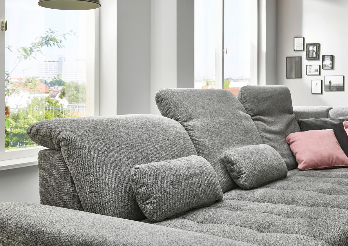 ECKSOFA in Webstoff Grau  - Alufarben/Grau, Design, Textil/Metall (260/319cm) - Beldomo Style