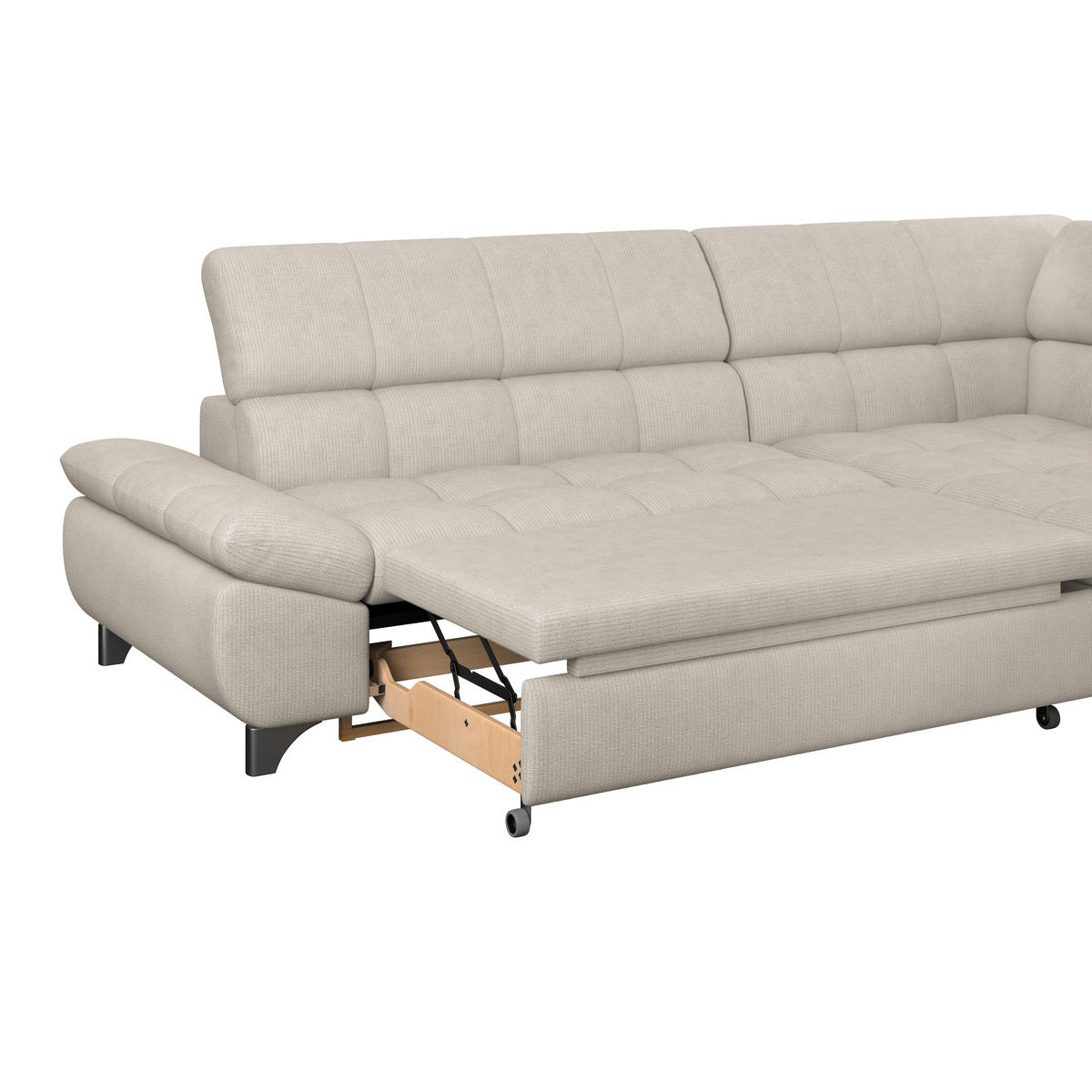 ECKSOFA Beige Chenille  - Chromfarben/Beige, KONVENTIONELL, Textil/Metall (312/234cm) - Livetastic