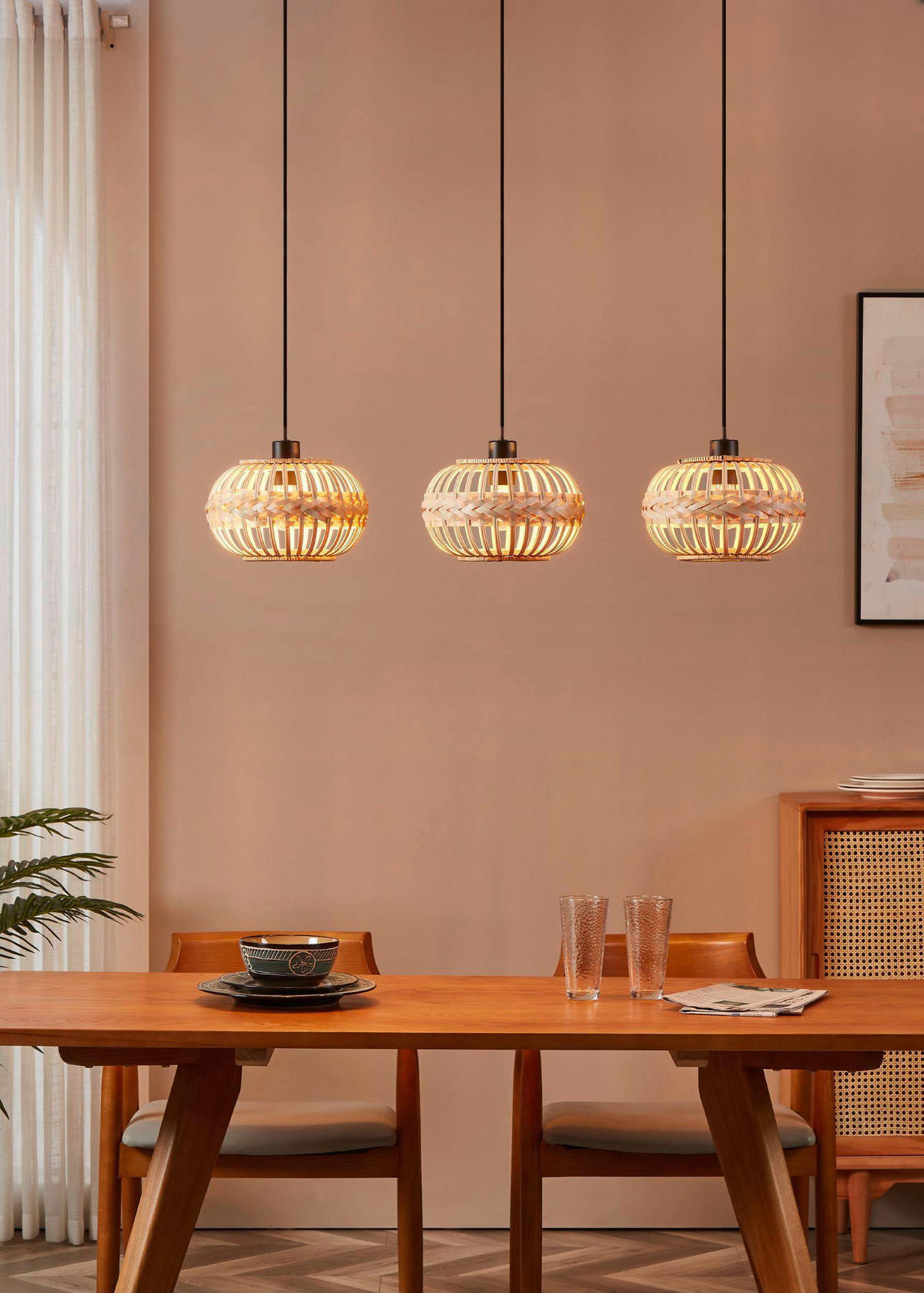 HÄNGELEUCHTE 96/26/110 cm  - Schwarz/Naturfarben, Natur, Holz/Metall (96/26/110cm) - Eglo