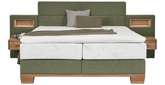BOXSPRINGBETT 160/200 cm in Grün, Eichefarben - Eichefarben/Grün, Natur, Holz/Textil (160/200cm) - Valnatura