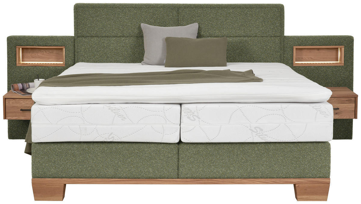 BOXSPRINGBETT 160/200 cm  in Grün, Eichefarben  - Eichefarben/Grün, Natur, Holz/Textil (160/200cm) - Valnatura