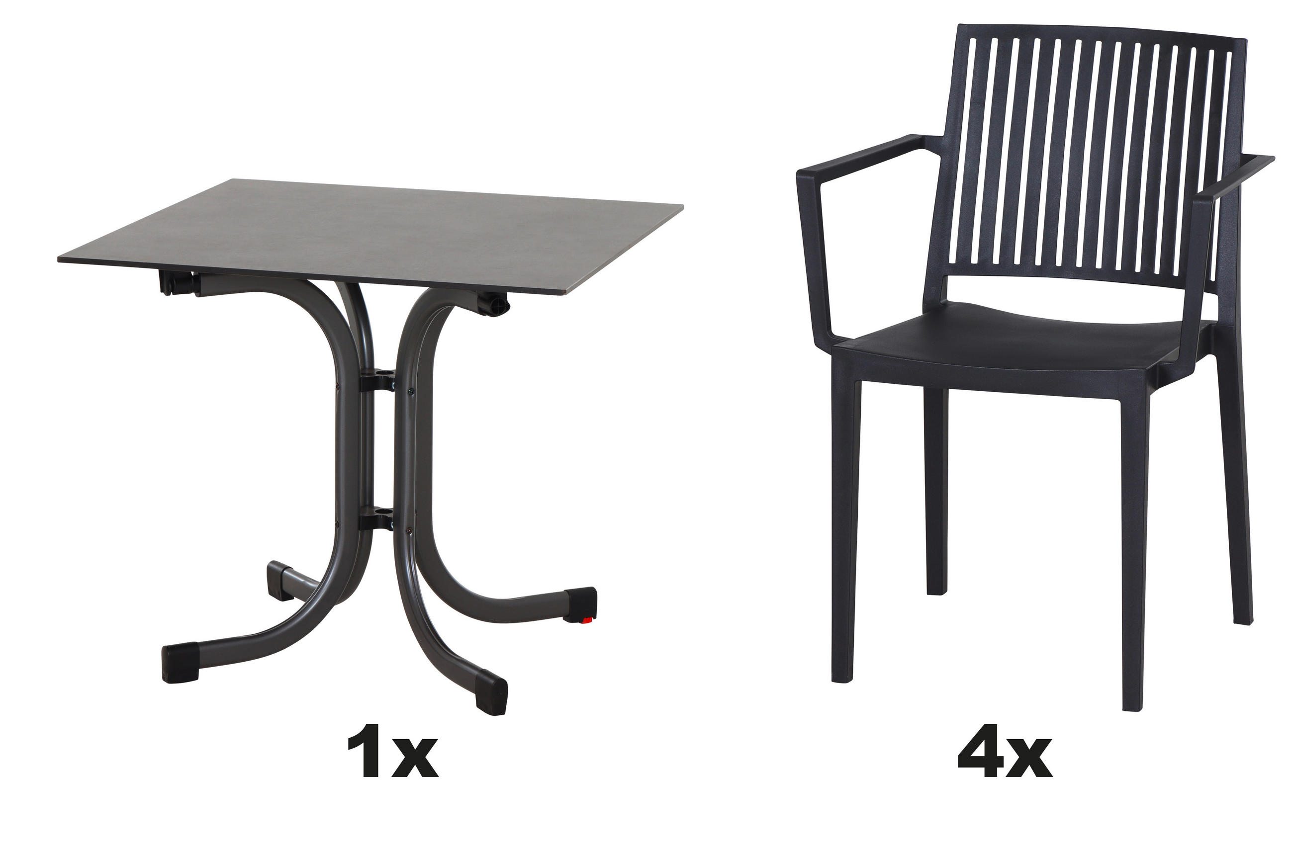 GARTENGARNITUR 5-teilig  - Anthrazit, Basics, Holzwerkstoff/Kunststoff (80/80/80cm) - Siena Garden