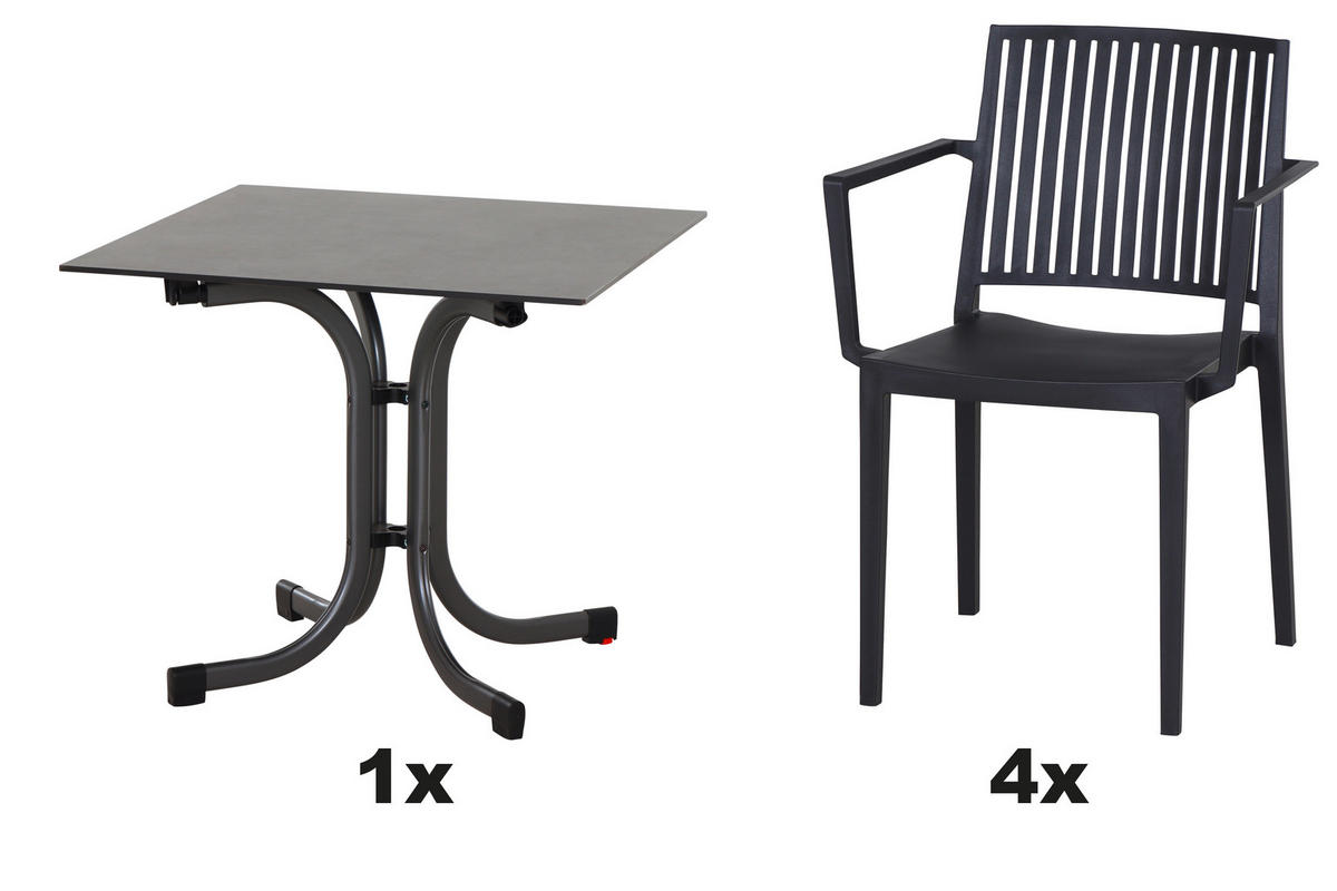 GARTENGARNITUR 5-teilig Stahl  - Anthrazit, Basics, Kunststoff/Metall (80/80/80cm) - Siena Garden