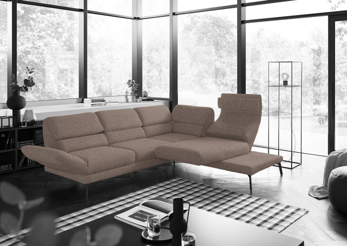 ECKSOFA in Flachgewebe Taupe  - Taupe/Schwarz, Design, Textil/Metall (256-363/212-253cm) - Dieter Knoll