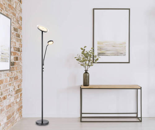 LED-STEHLEUCHTE 26/180 cm    - Schwarz, Design, Glas/Metall (26/180cm) - Globo