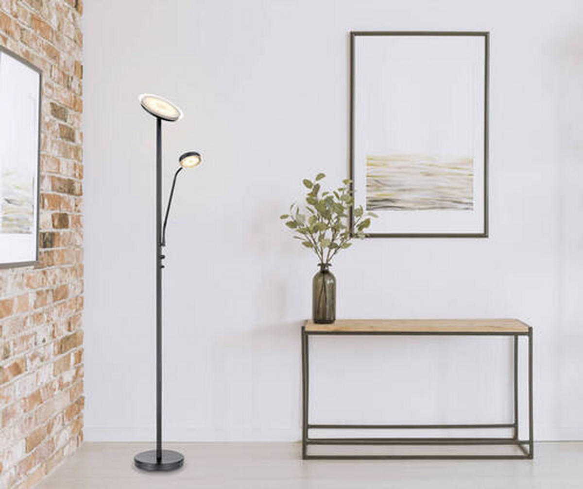 LED-STEHLEUCHTE - Schwarz, Design, Glas/Metall (26/180cm) - Globo