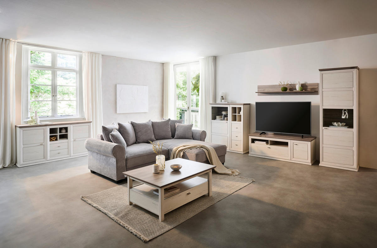 WOHNWAND  in Grau, Weiß  330/209,2/50,1 cm  - Weiß/Grau, LIFESTYLE, Glas/Holzwerkstoff (330/209,2/50,1cm) - Hom`in