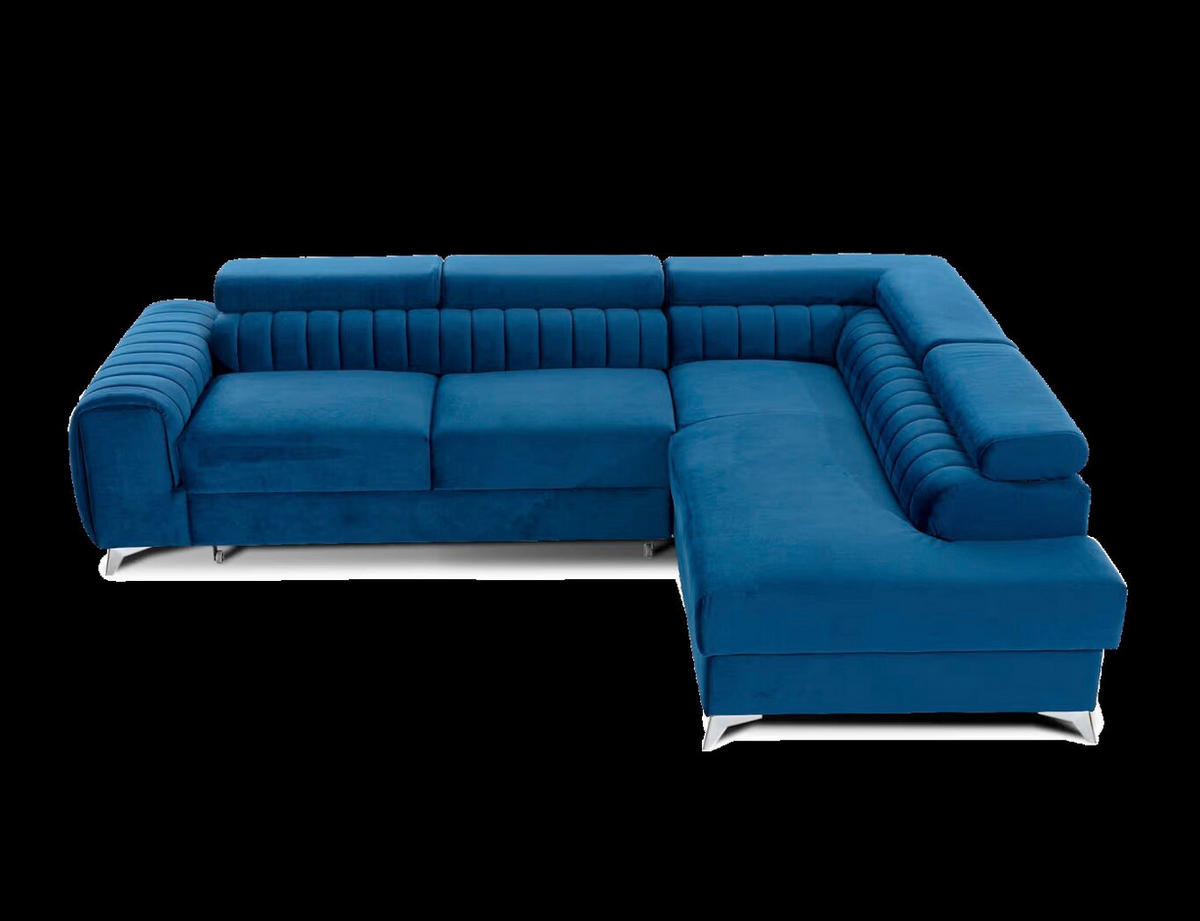 ECKSOFA  Blau Samt  - Blau/Silberfarben, Design, Textil/Metall (278/205cm) - MID.YOU