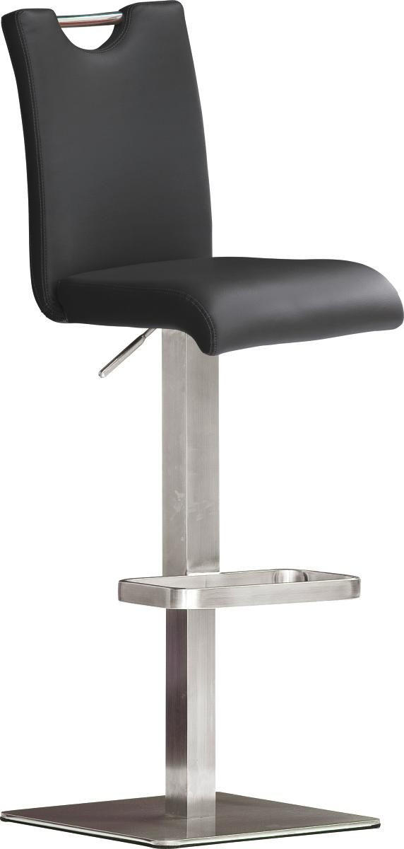 BARHOCKER Echtleder Schwarz, Edelstahlfarben Edelstahl  - Edelstahlfarben/Schwarz, Design, Leder/Metall (42/90/50cm) - Livetastic