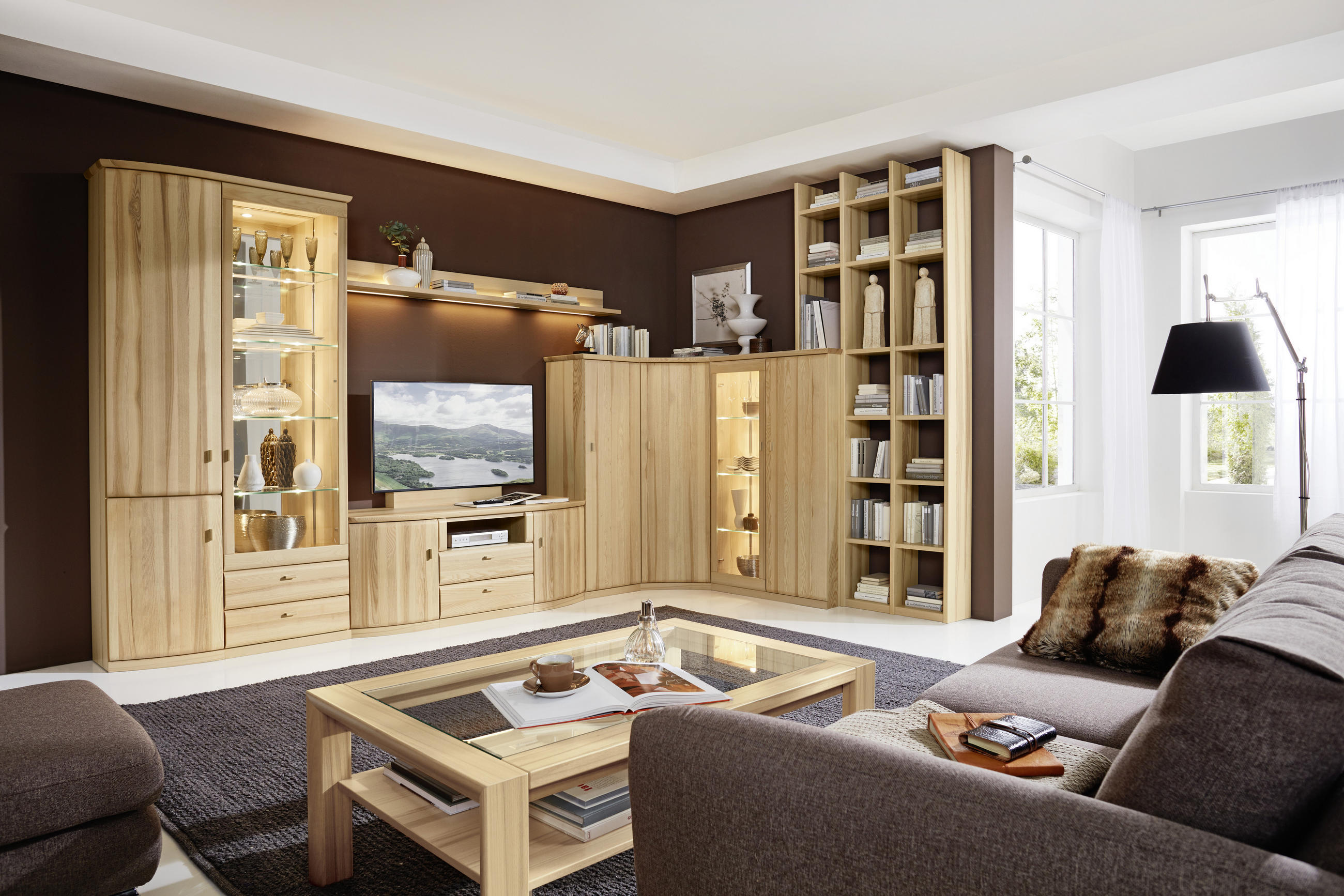 ANBAUWAND  in Eschefarben   - Eschefarben/Alufarben, KONVENTIONELL, Glas/Holz - Invivus