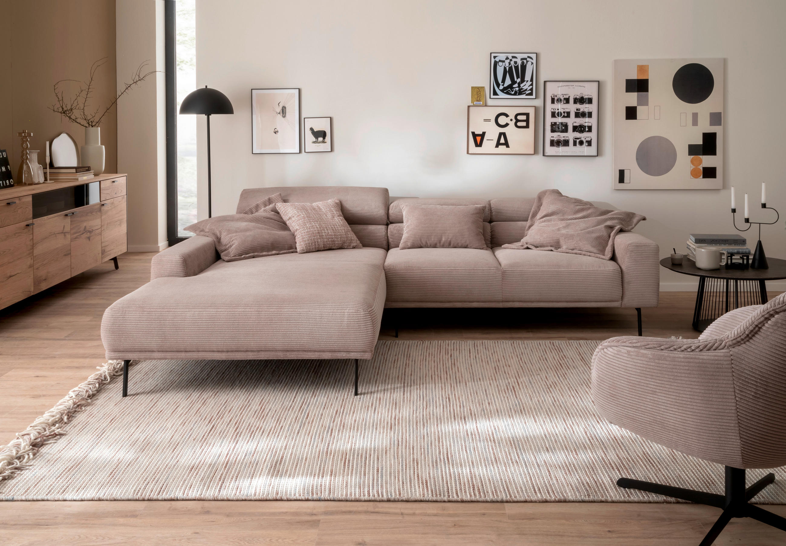 ECKSOFA  in Cord Taupe  215-217/293 cm  - Taupe/Schwarz, Design, Textil/Metall (215-217/293cm) - Schöner Wohnen