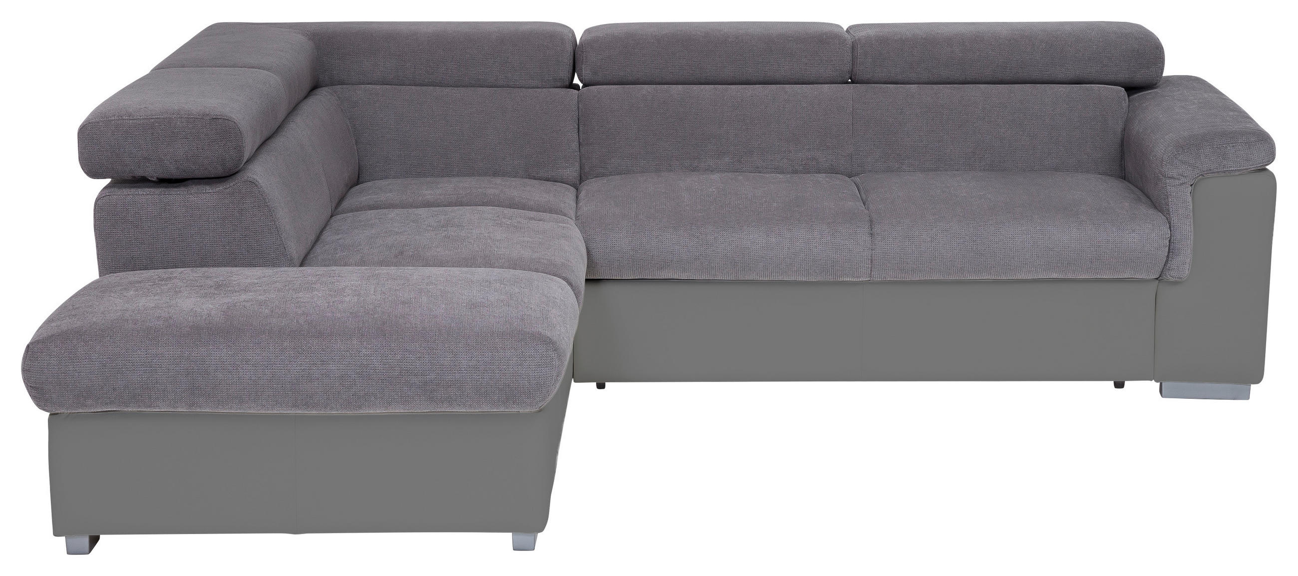 ECKSOFA Grau, Fango Chenille, Lederlook Bettkasten, Schlaffunktion, Kopfteilverstellung  - Fango/Grau, Basics, Holz/Textil (217/252cm) - MID.YOU