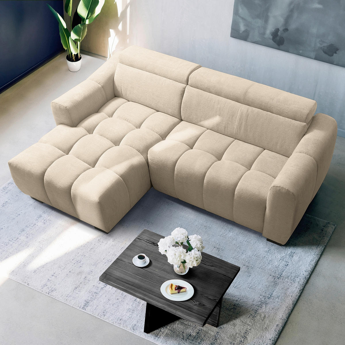 ECKSOFA  Webstoff Beige  - Beige/Schwarz, Design, Kunststoff/Textil (177/274cm) - Livetastic