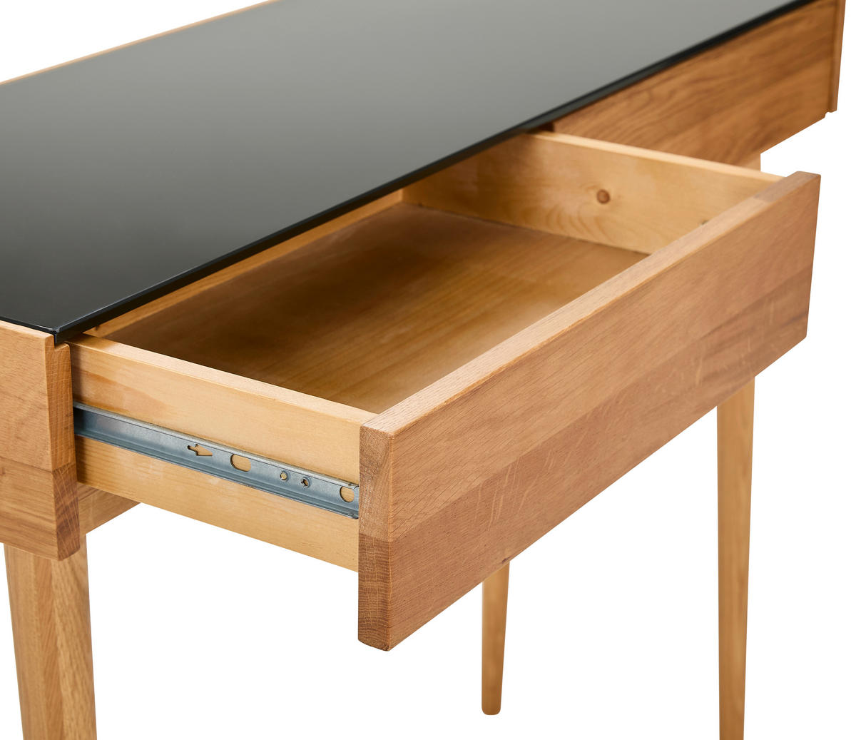KONSOLENTISCH Eiche massiv Naturfarben, Schwarz  - Schwarz/Naturfarben, Design, Glas/Holz (100/80/35cm) - MID.YOU