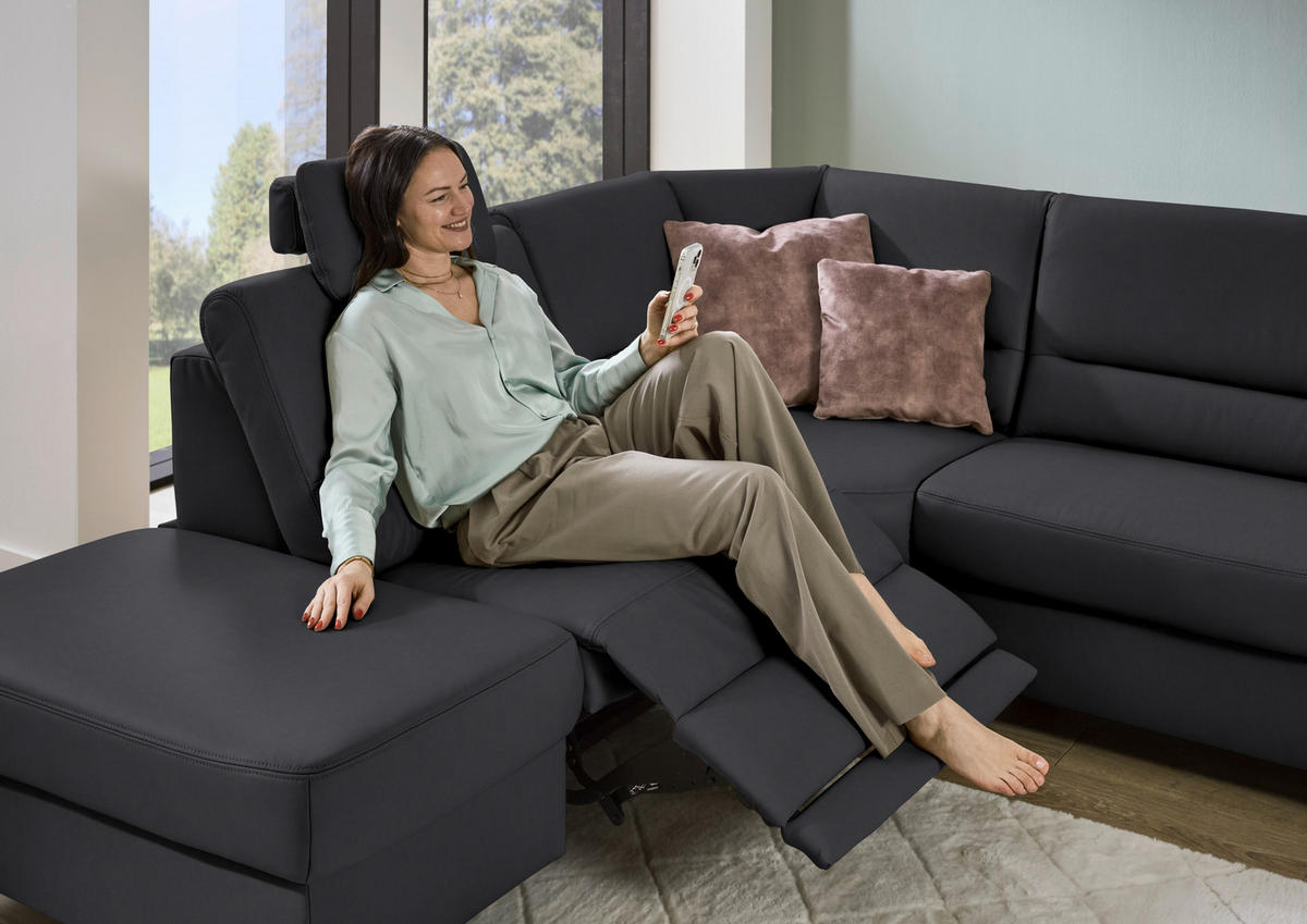 ECKSOFA Echtleder Anthrazit  - Anthrazit/Schwarz, Konventionell, Leder/Metall (249/290cm) - Beldomo Premium