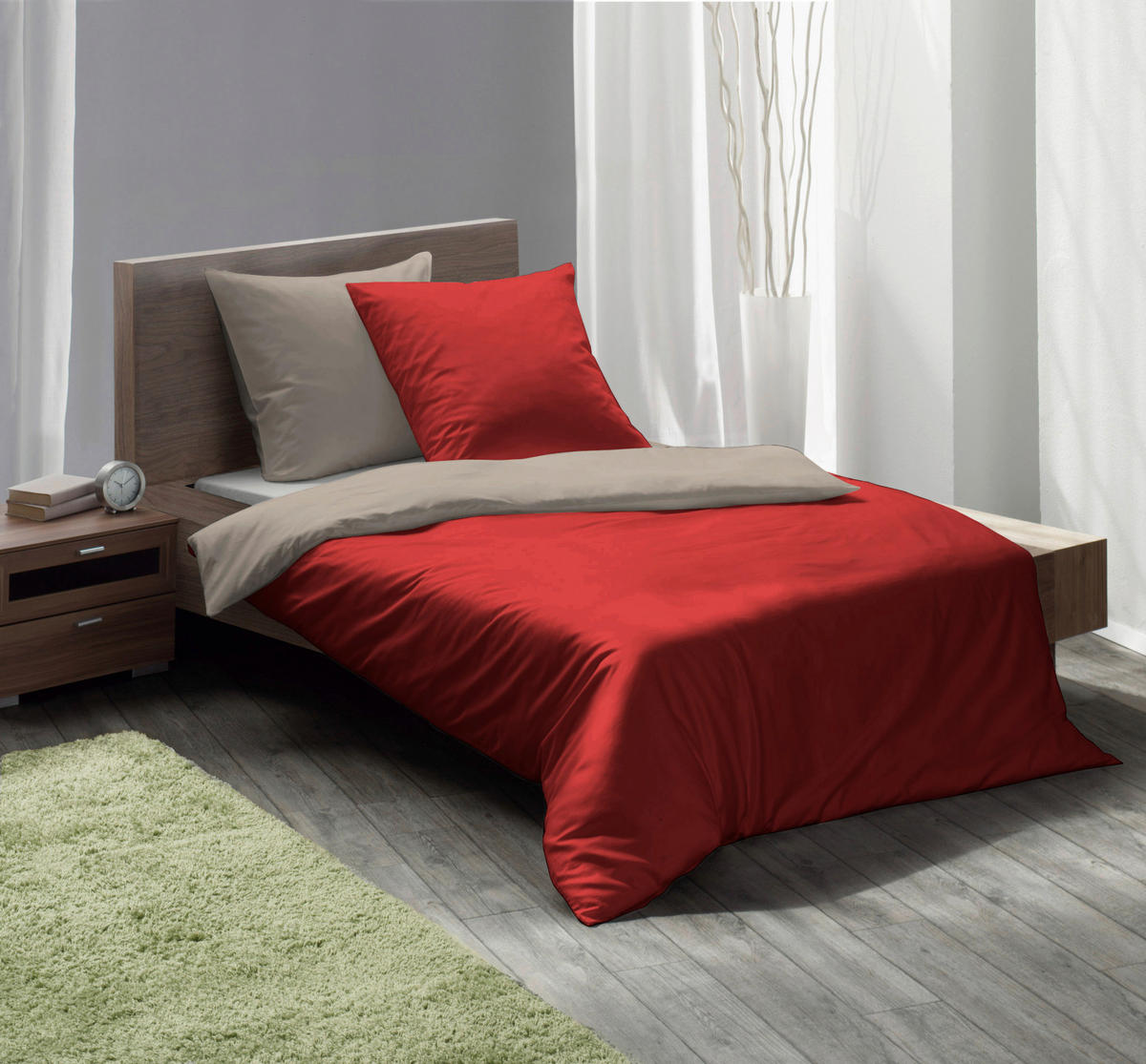 WENDEBETTWÄSCHE Lech Flanell 155/200 cm  - Anthrazit/Rot, Design, Textil (155/200cm) - Fleuresse