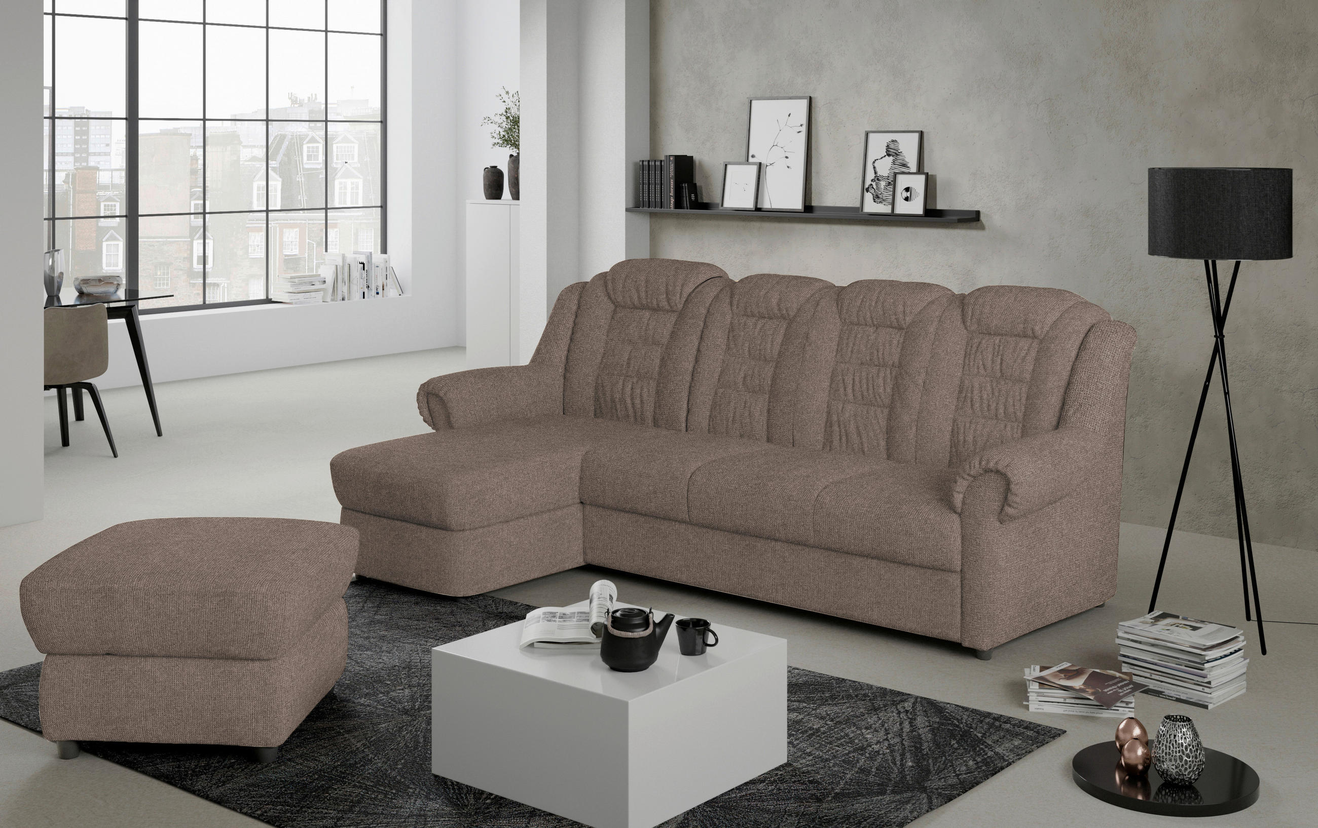 ECKSOFA Taupe Chenille  - Taupe/Schwarz, KONVENTIONELL, Kunststoff/Textil (165/262cm) - Livetastic