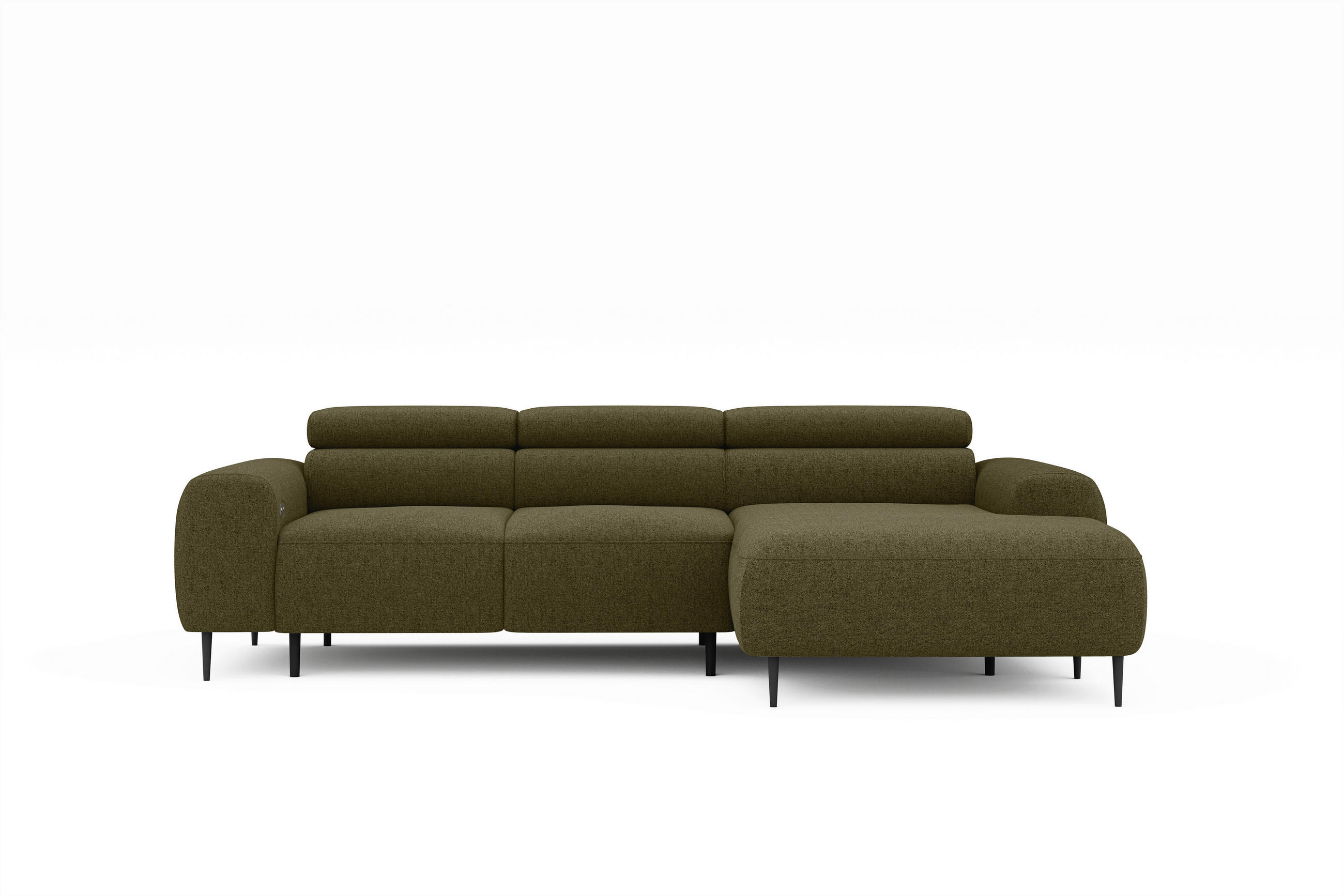 ECKSOFA Braun, Grün Struktur Rücken echt, Kopfteilverstellung, Sitztiefenverstellung  - Schwarz/Braun, MODERN, Textil/Metall (274/179cm) - Welnova