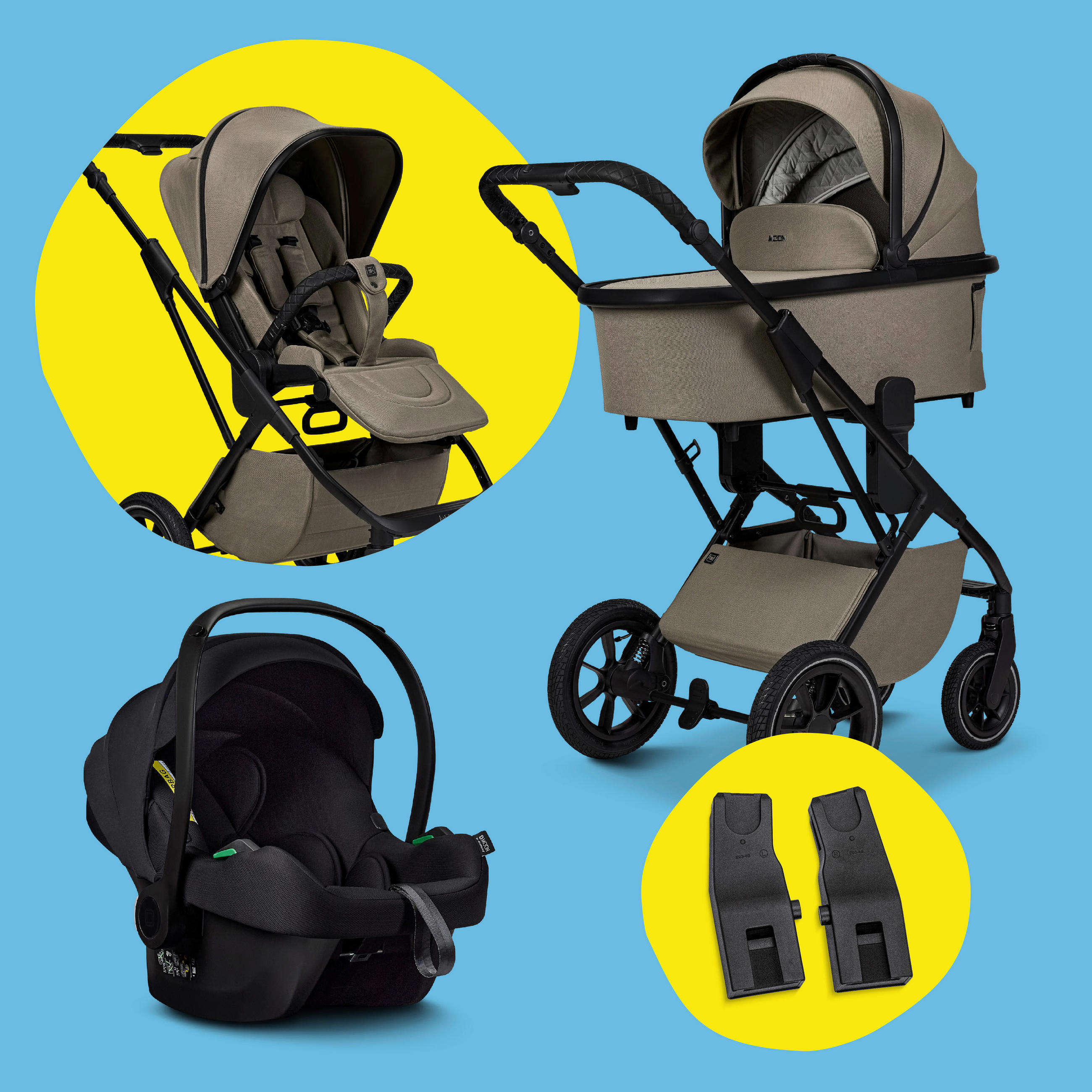 SET DJEČJIH KOLICA  Più Set mit Cosmo 2.0  - boje blata/crna, Basics, tekstil (105/56,5/127cm) - Moon