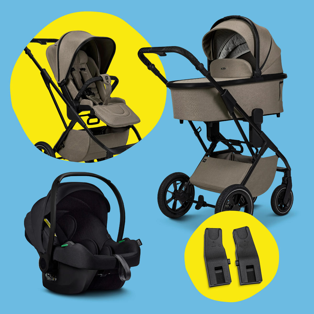 SET DJEČJIH KOLICA  Più Set mit Cosmo 2.0  - boje blata/crna, Basics, tekstil (105/56,5/127cm) - Moon