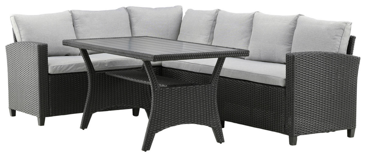 DINING-LOUNGESET  - Schwarz, KONVENTIONELL, Kunststoff (173/227cm) - Gardenson
