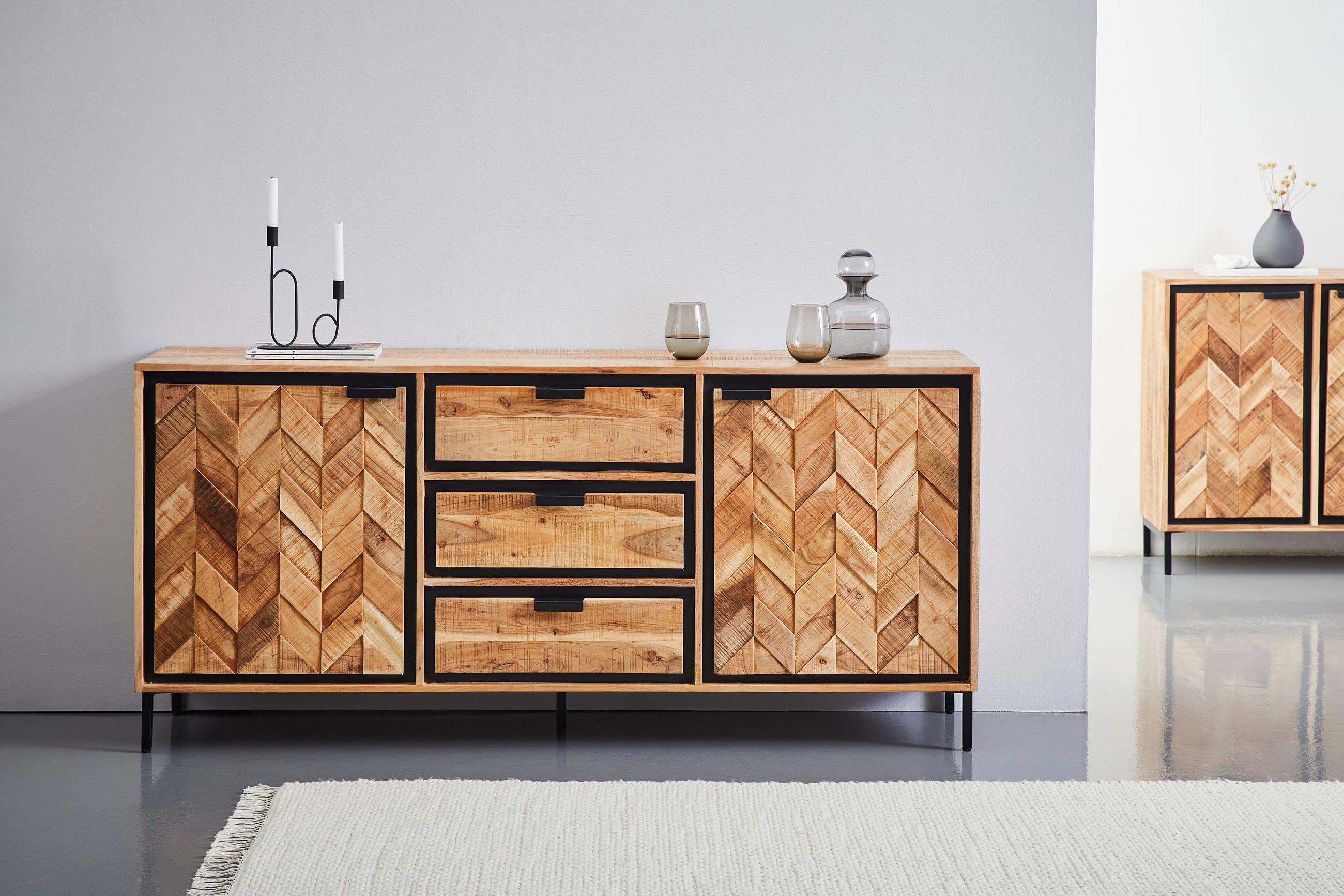 SIDEBOARD 175/80/45 cm  - Schwarz/Akaziefarben, MODERN, Holz/Metall (175/80/45cm) - Livetastic