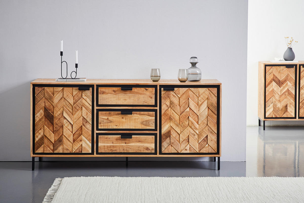 SIDEBOARD 175/80/45 cm  - Schwarz/Akaziefarben, MODERN, Holz/Metall (175/80/45cm) - Livetastic