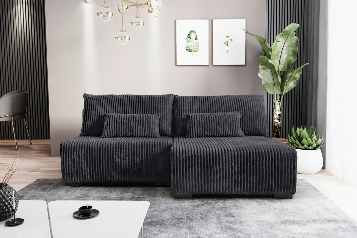 ECKSOFA in Cord Schwarz  - Schwarz, Modern, Holz/Textil (210/145cm) - MID.YOU