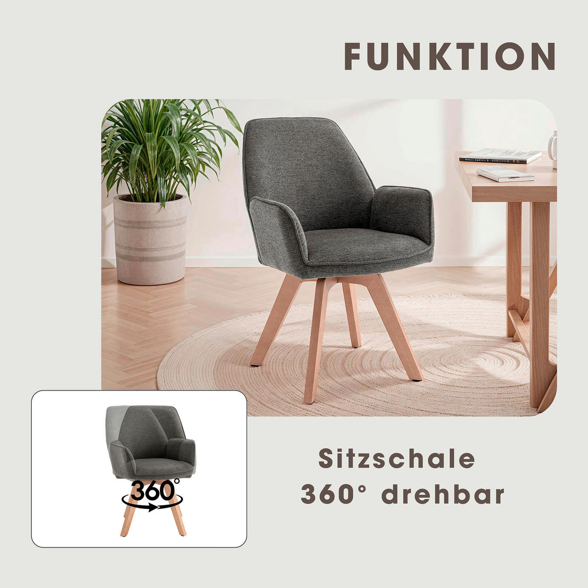 STUHL-SET Webstoff Anthrazit, Buchefarben Buche  - Anthrazit/Buchefarben, MODERN, Holz/Textil (57/89/61cm) - MID.YOU