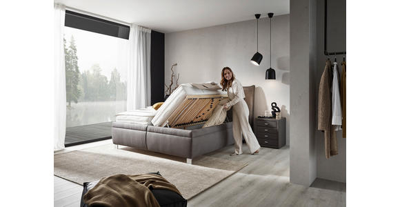 POLSTERBETT Matratze, Lattenrost, Bettkasten 180/200 cm  in Grau  - Chromfarben/Birkefarben, KONVENTIONELL, Holz/Textil (180/200cm) - Dieter Knoll