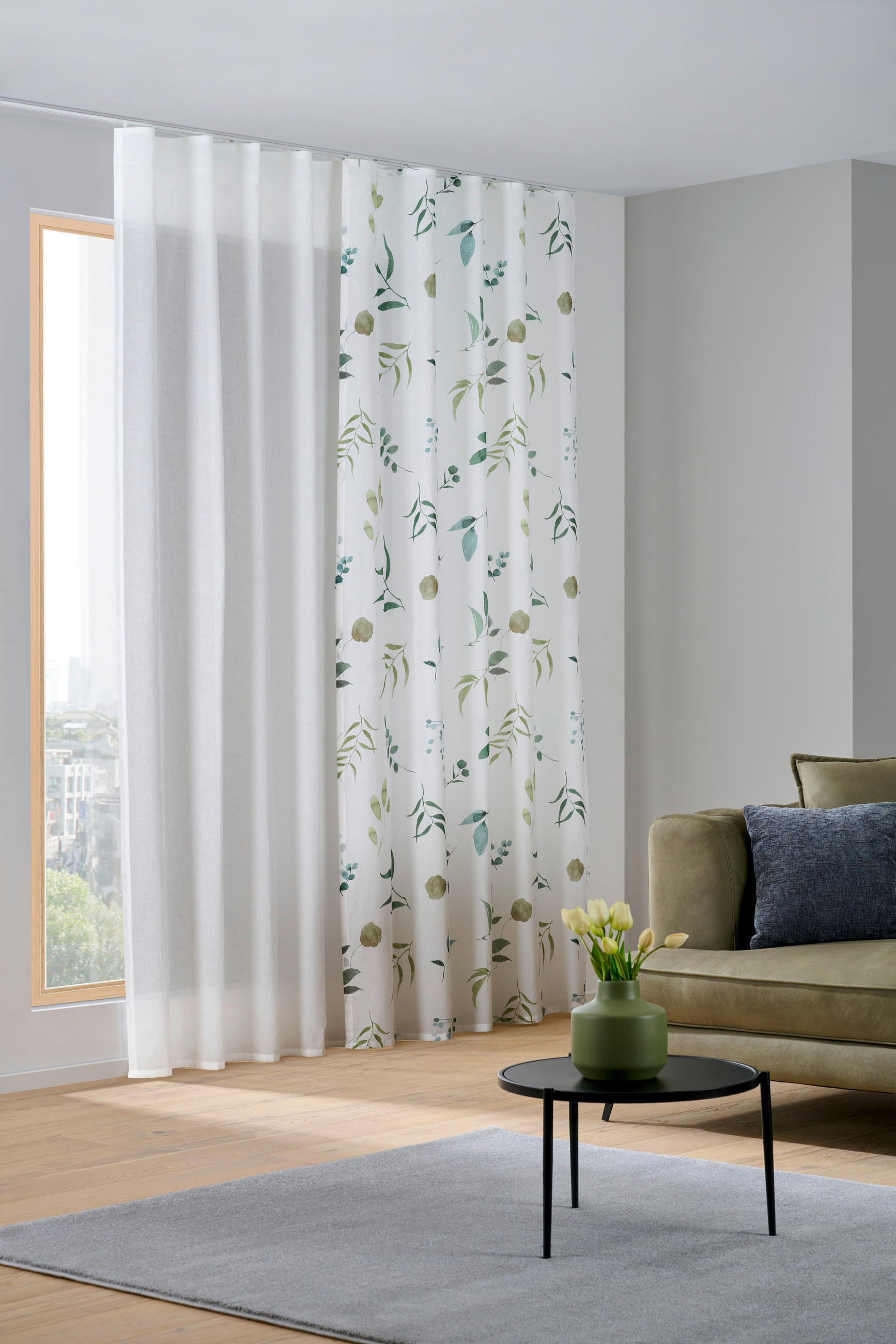 HOTOVÝ ZÁVES, polopriehľadné, 140/255 cm - biela/zelená, Konventionell, textil (140/255cm) - Bio:Vio