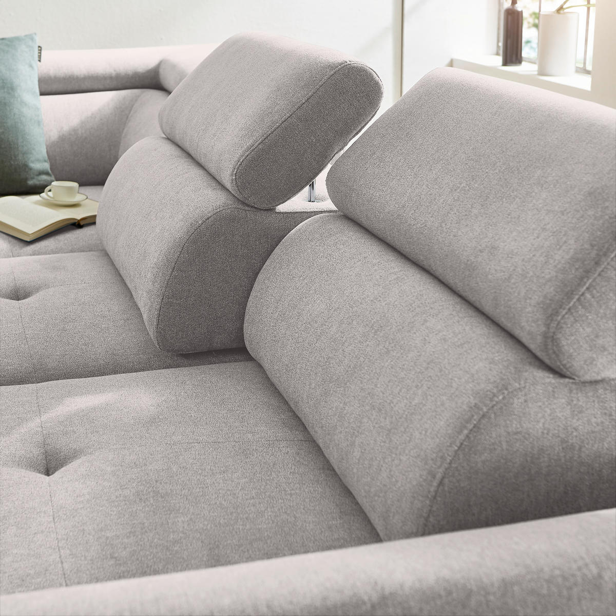 ECKSOFA in Webstoff Grau, Hellgrau  - Hellgrau/Schwarz, Design, Textil/Metall (237/277cm) - Stylife