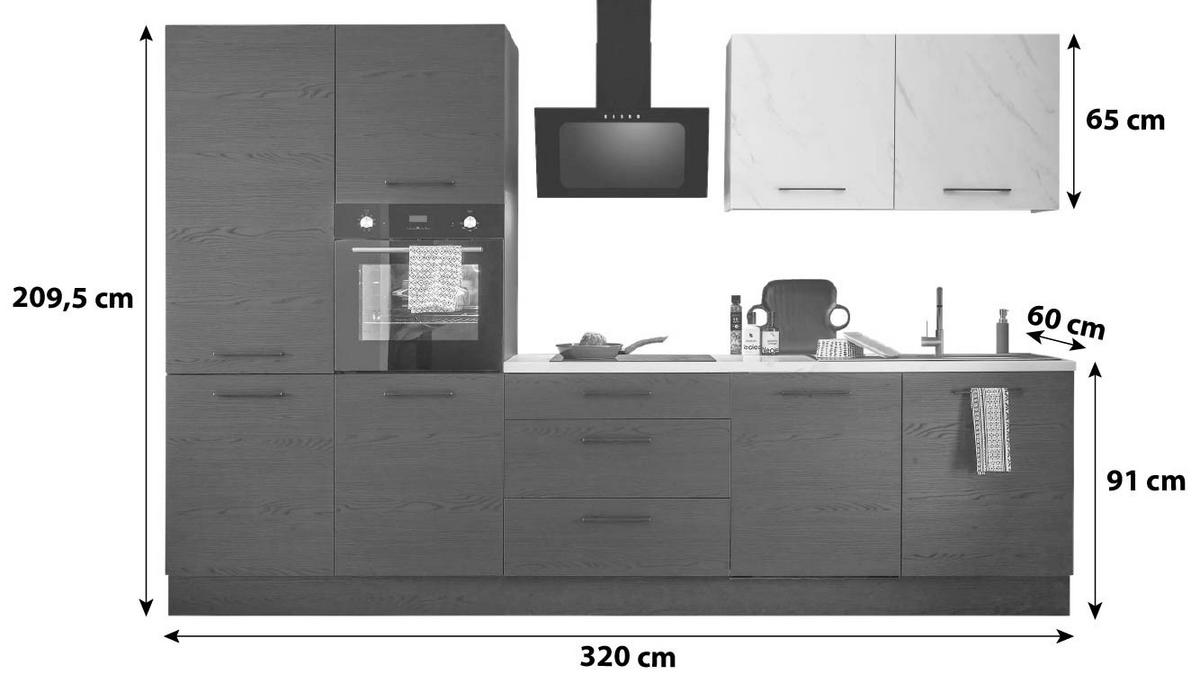 KÜCHENBLOCK 320 cm  in Graphitfarben  - Schwarz/Graphitfarben, Design, Holzwerkstoff/Metall (320cm) - P & B