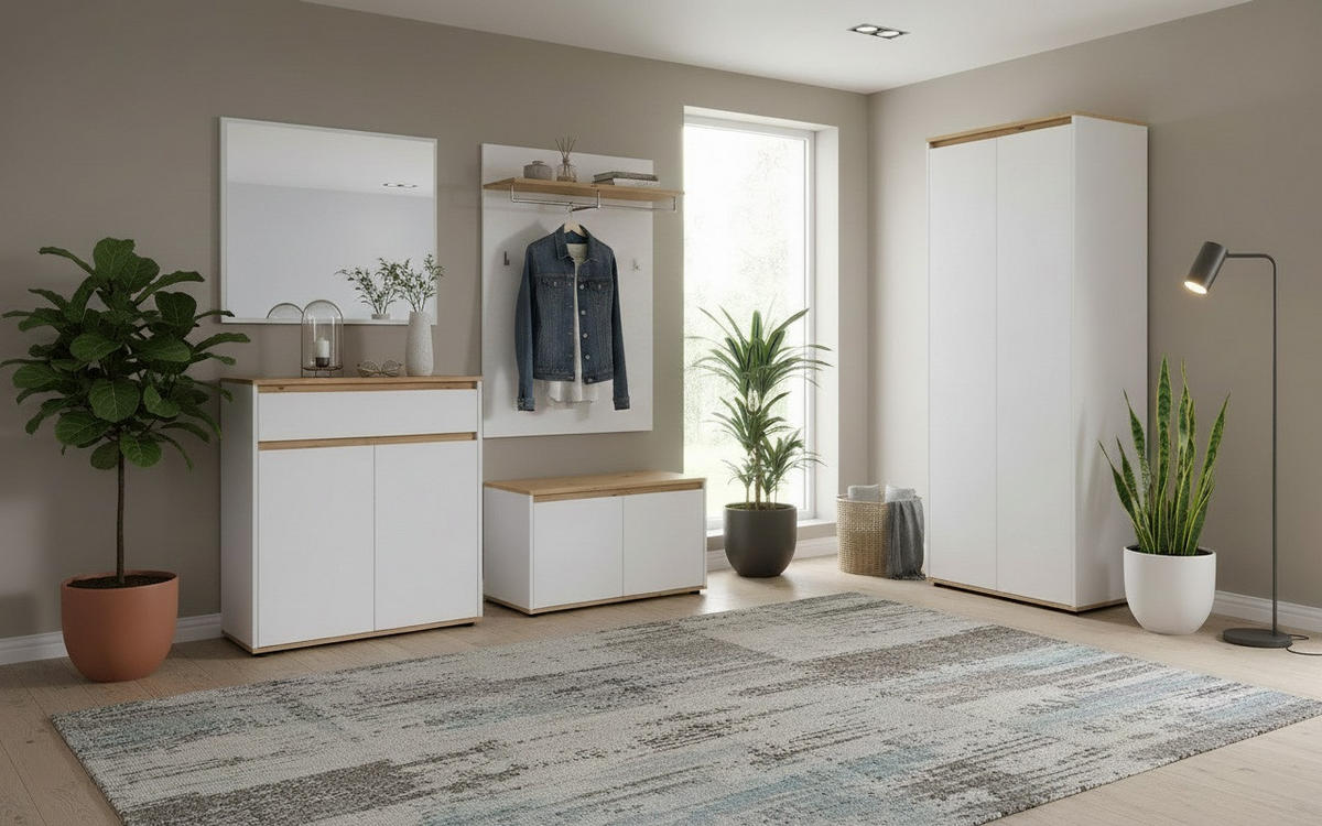 GARDEROBE  in 263,5/193/41,4 cm  - Weiß/Eiche Artisan, MODERN, Holzwerkstoff (263,5/193/41,4cm) - Carryhome