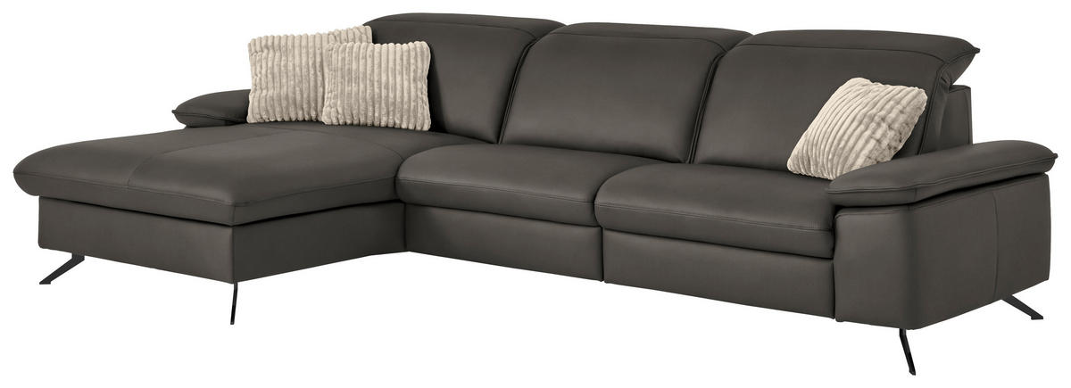 ECKSOFA  Echtleder Taupe  - Taupe/Schwarz, Design, Leder/Metall (169/307cm) - Beldomo Premium