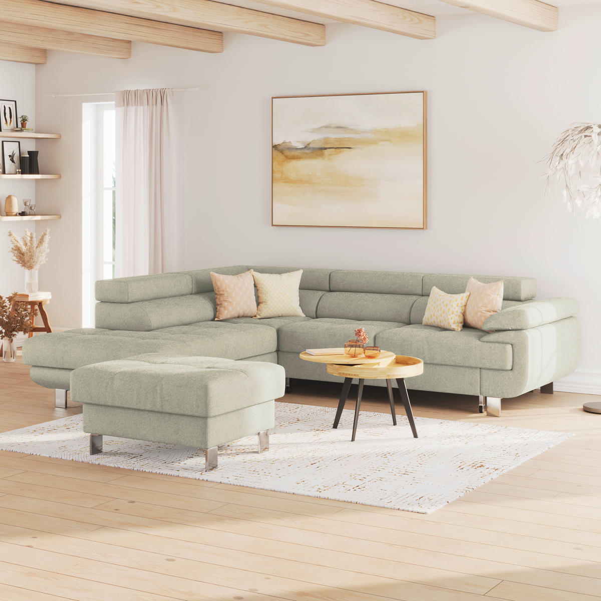 ECKSOFA Sandfarben Drell  - Sandfarben, MODERN, Textil/Metall (230/270cm) - MID.YOU