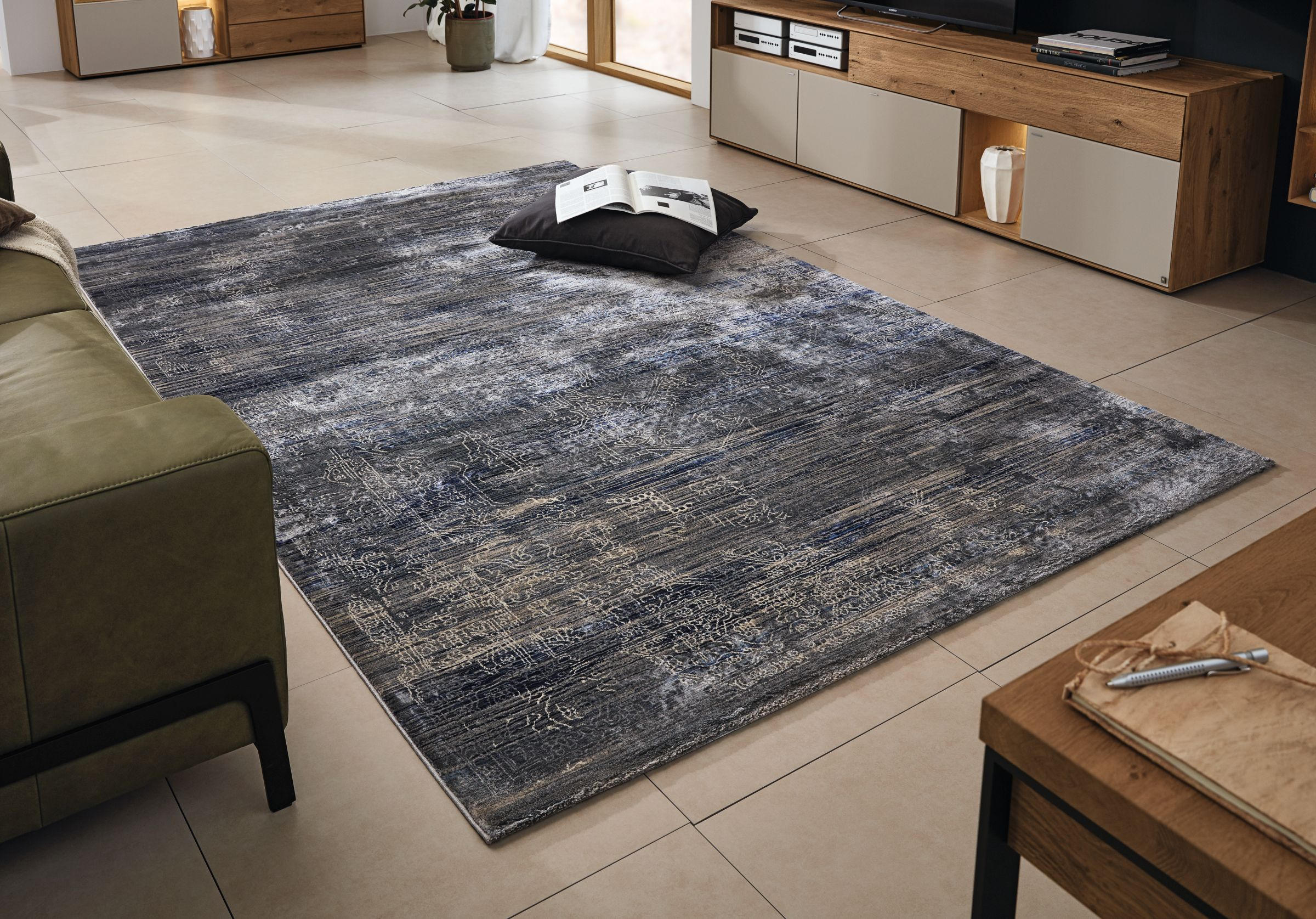 FLACHWEBETEPPICH 200/300 cm Wave Kontura Blau, Creme  - Blau/Creme, Design, Textil (200/300cm) - Musterring