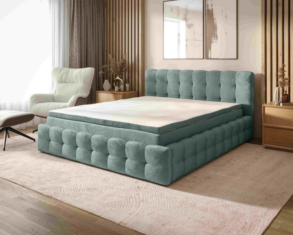 POLSTERBETT 180/200 cm,  in Hellgrau, Matratze, gepolstertes Kopfteil, Lattenrost, Bettkasten, Topper, H3 + H3 = fest  - Hellgrau/Schwarz, MODERN, Holz/Kunststoff (180/200cm) - Chameo