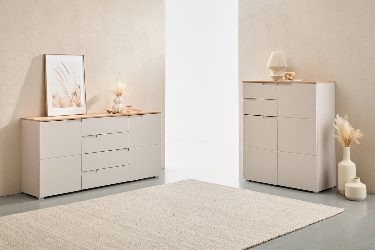 SIDEBOARD Swim 165/80/40 cm 4 Schublade(n)  - Kaschmir/Schwarz, Design, Holzwerkstoff/Kunststoff (165/80/40cm) - MID.YOU