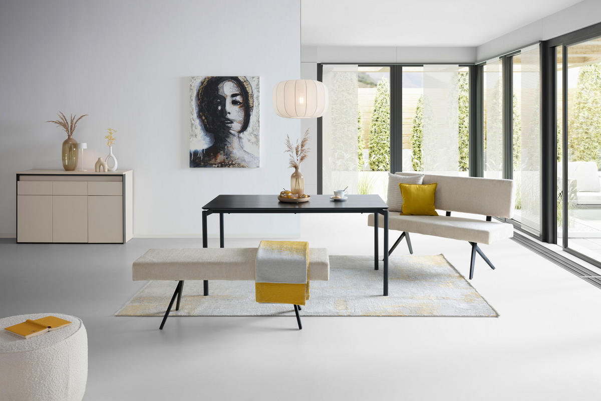 SITZBANK 140/90/62 cm Leinenoptik Beige  - Beige/Schwarz, KONVENTIONELL, Textil/Metall (140/90/62cm) - MID.YOU