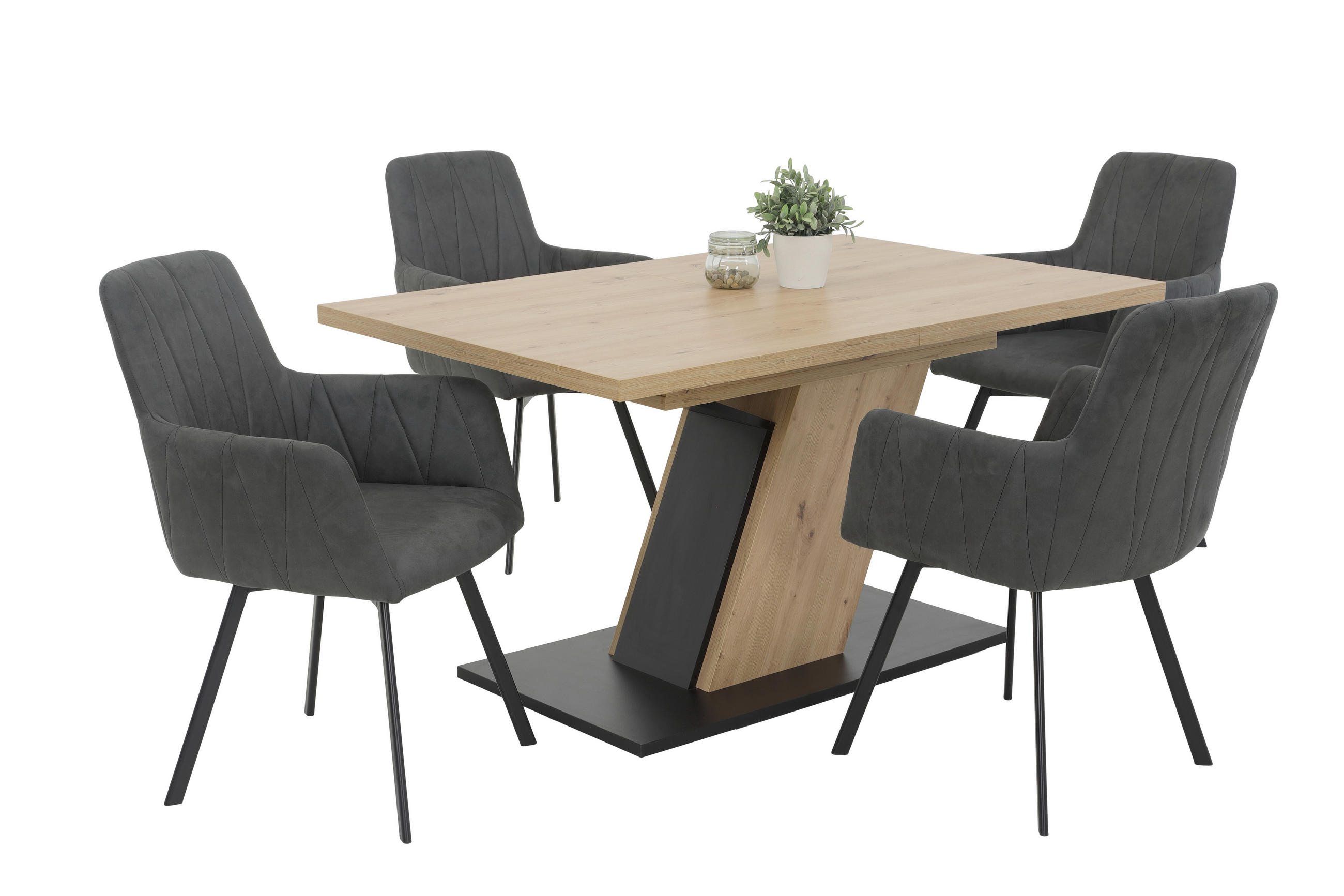 TISCHGRUPPE in Metall, Textil, Holzwerkstoff Anthrazit, Eiche Artisan  - Anthrazit/Eiche Artisan, MODERN, Holzwerkstoff/Textil (140 - 180/76/90cm) - MID.YOU