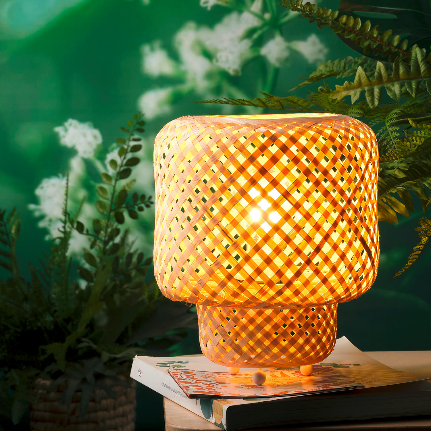 TISCHLEUCHTE BAMBOO 20/20/22 cm   - Buchefarben/Weiß, Natur, Holz/Kunststoff (20/20/22cm)
