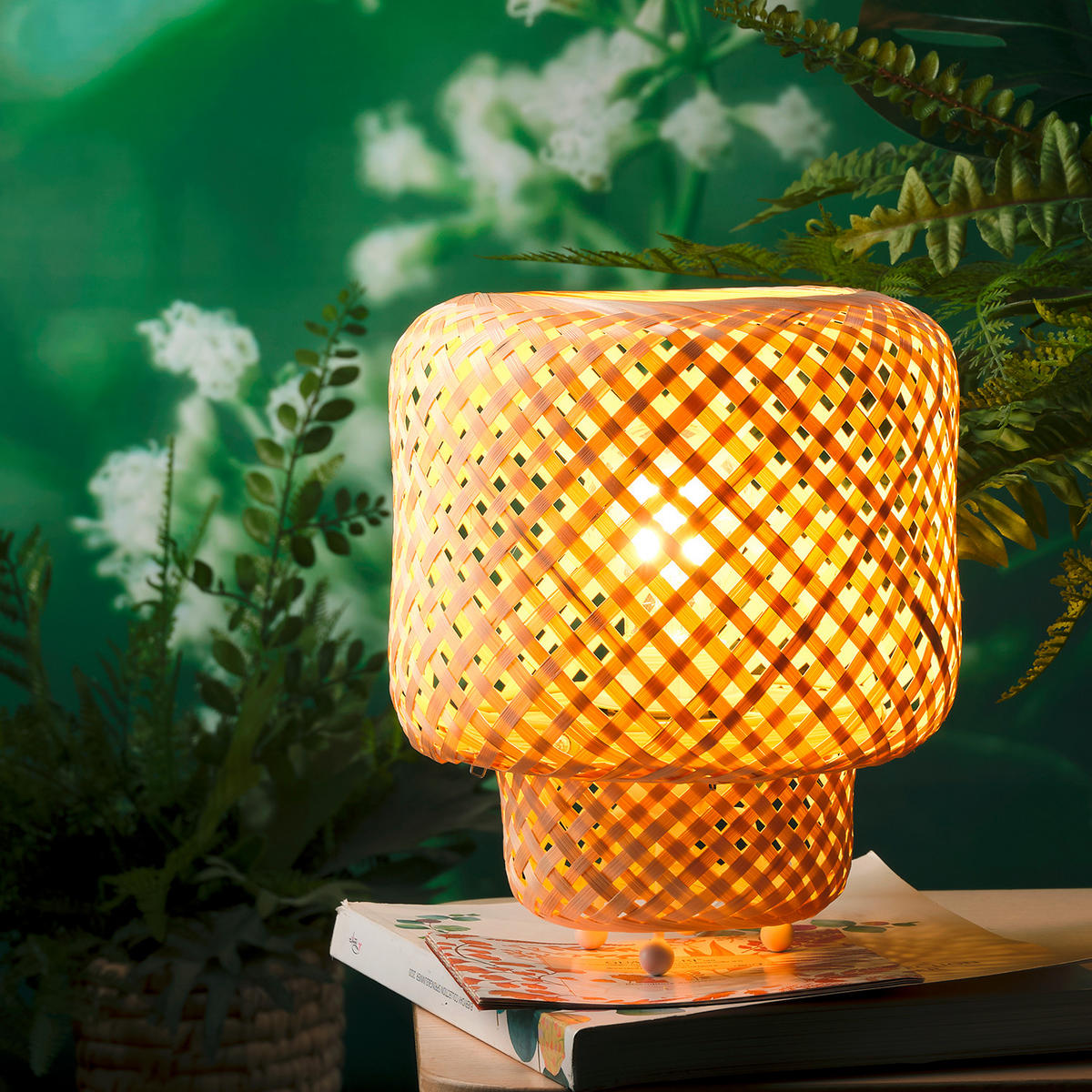 TISCHLEUCHTE BAMBOO 20/20/22 cm   - Buchefarben/Weiß, Natur, Holz/Kunststoff (20/20/22cm)
